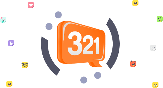 321 Chat Logo with emojis around it